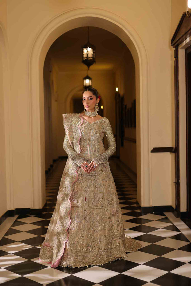 Pakistani Bridal Dress in Pishwas Frock Lehnga Style