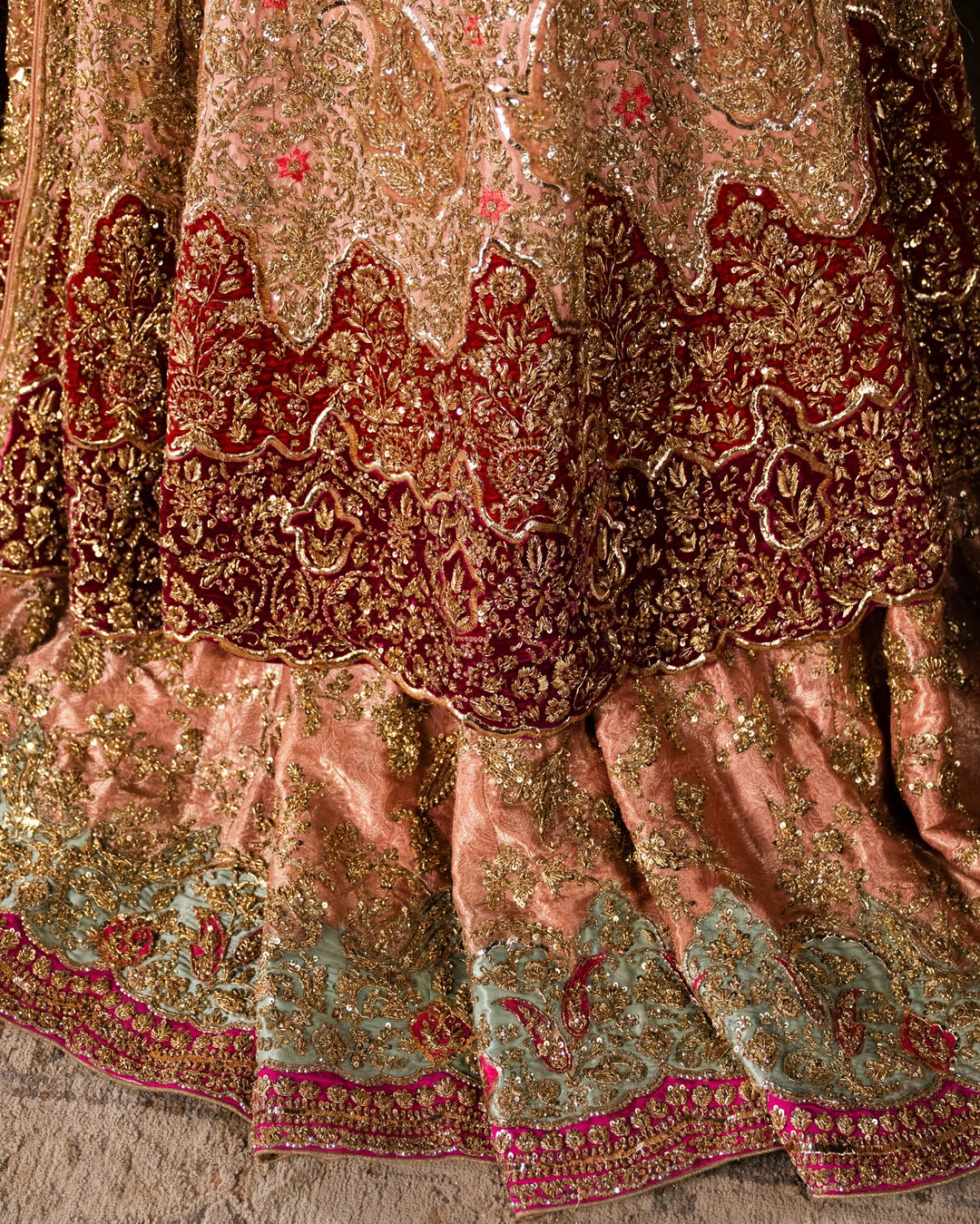 Pakistani Bridal Dress in Pishwas and Farshi Gharara Style