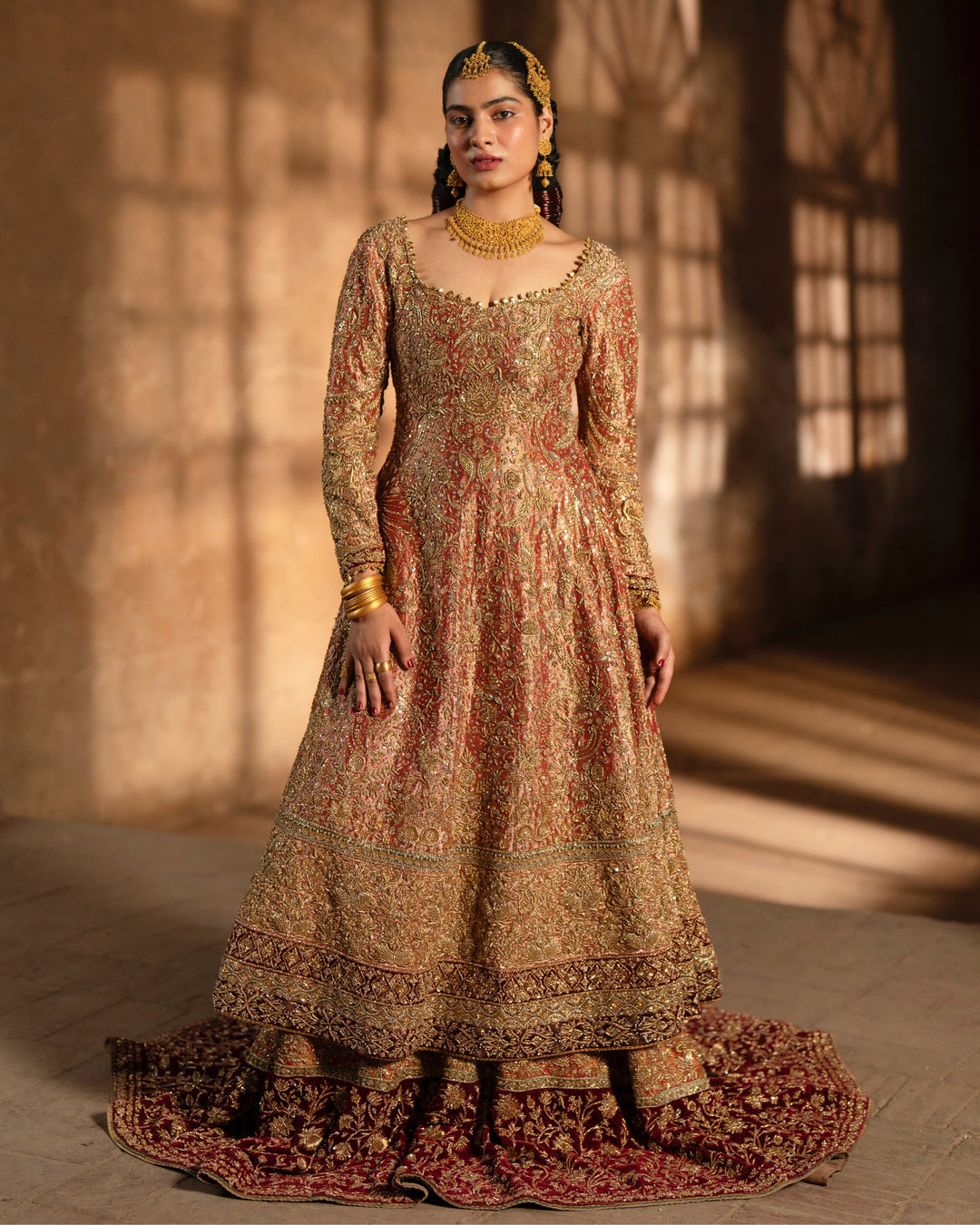 Pakistani Bridal Dress in Pishwas and Lehenga Style