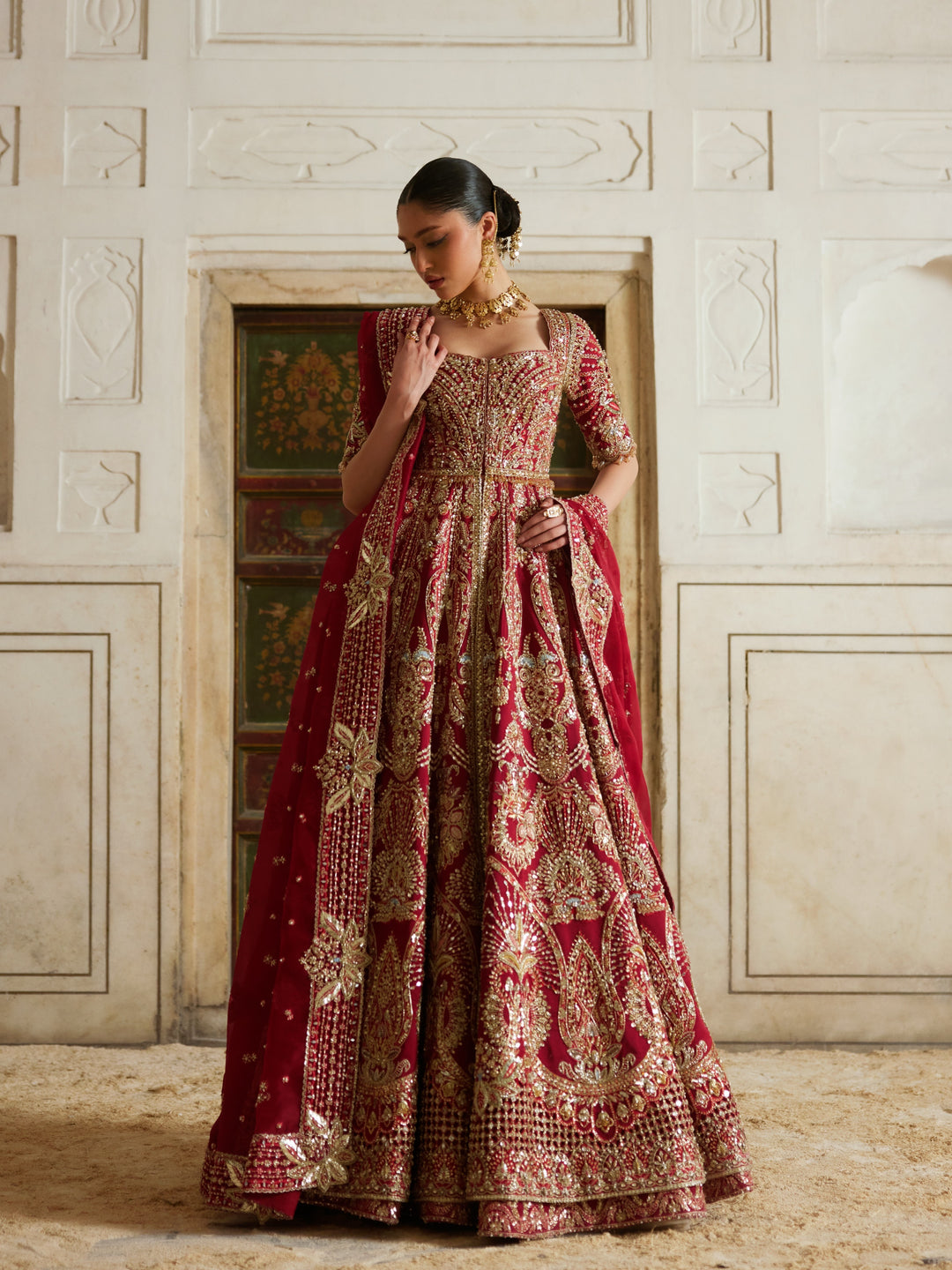 Pakistani Bridal Dress in Pishwas and Lehenga Style