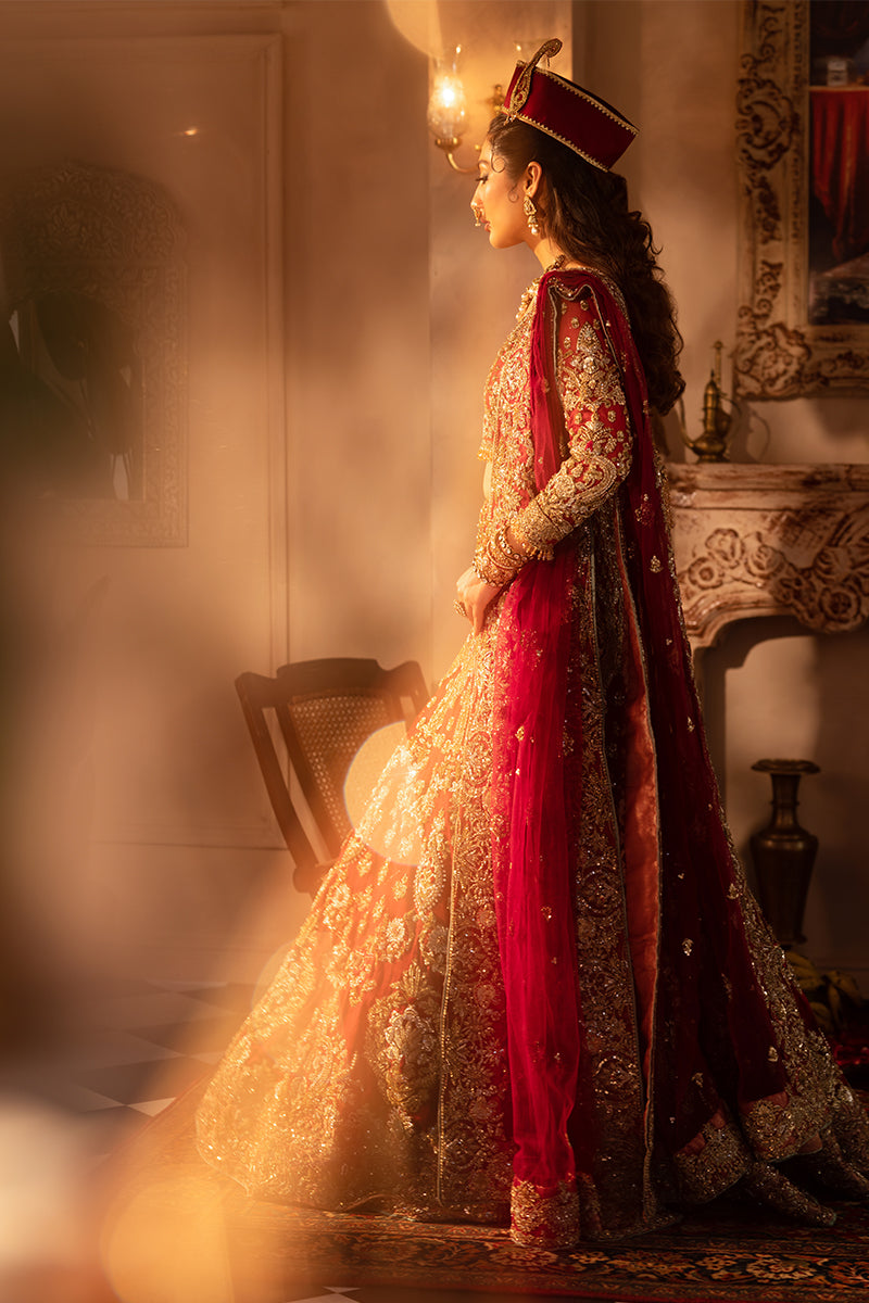 Pakistani Bridal Dress in Red Choli and Lehenga Style Online