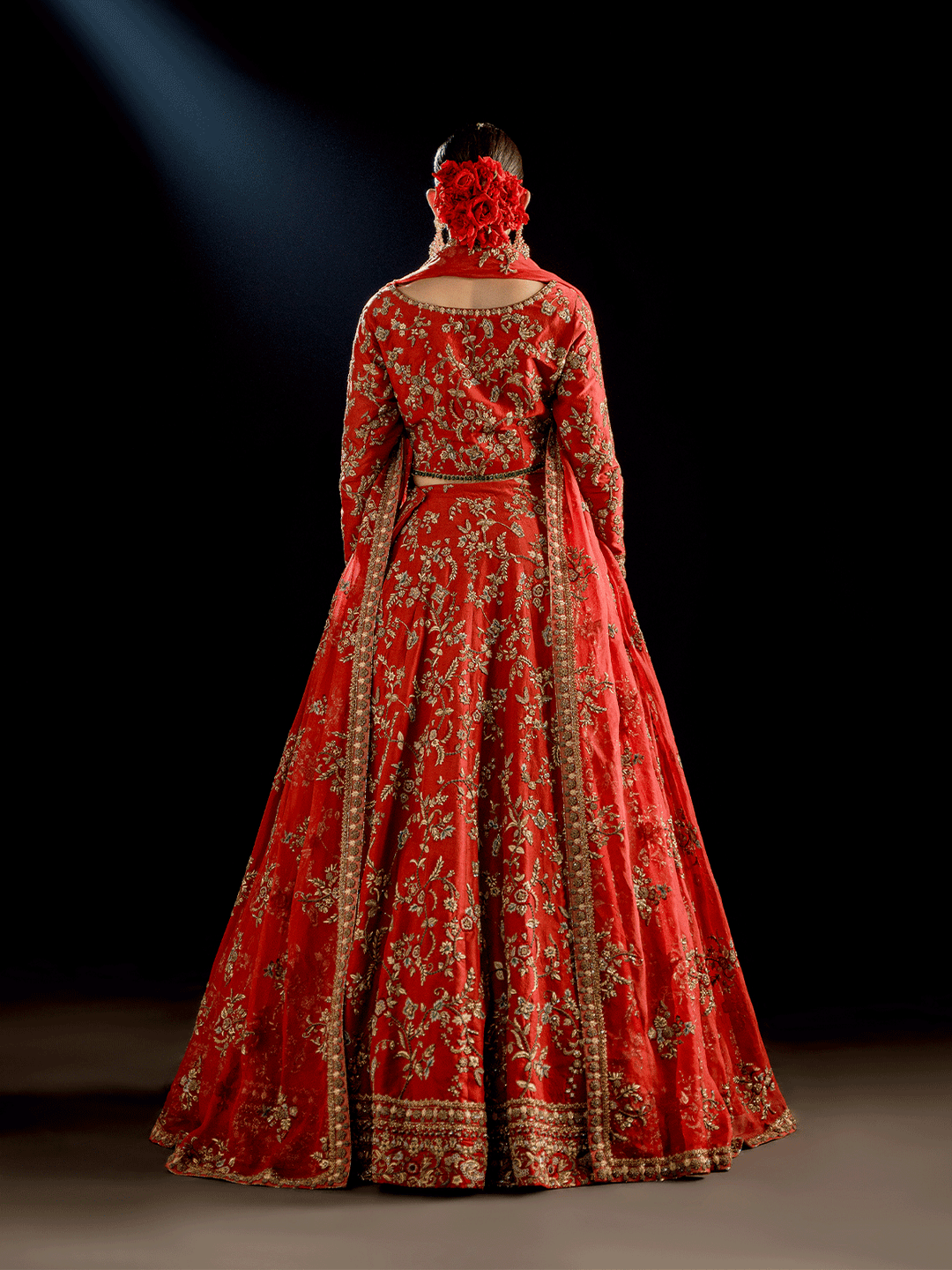 Pakistani Bridal Dress in Red Choli and Lehenga Style Online