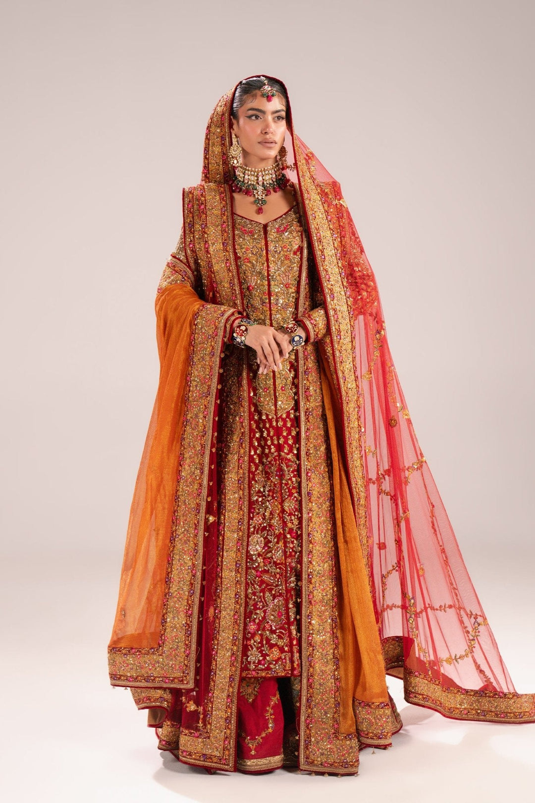 Pakistani Bridal Dress in Red Gharara and Kameez Style
