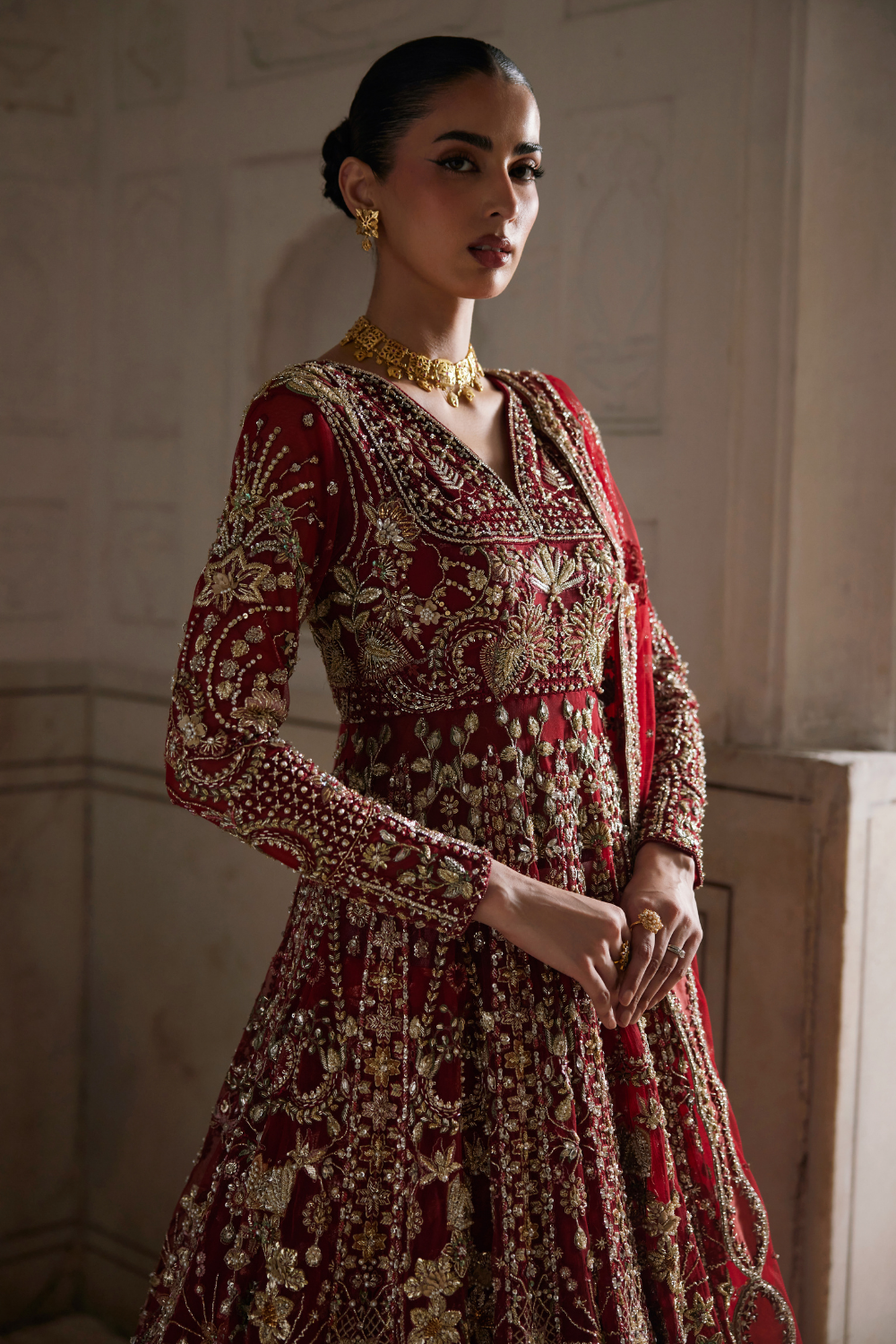 Pakistani Bridal Dress in Red Gown and Lehenga Style Online