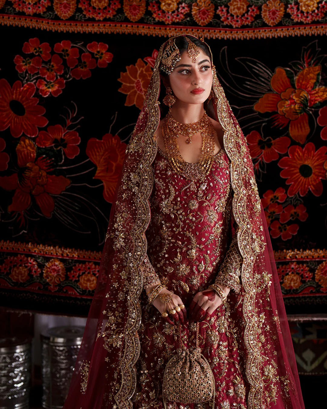 Pakistani Bridal Dress in Red Lehenga Kameez Style Online