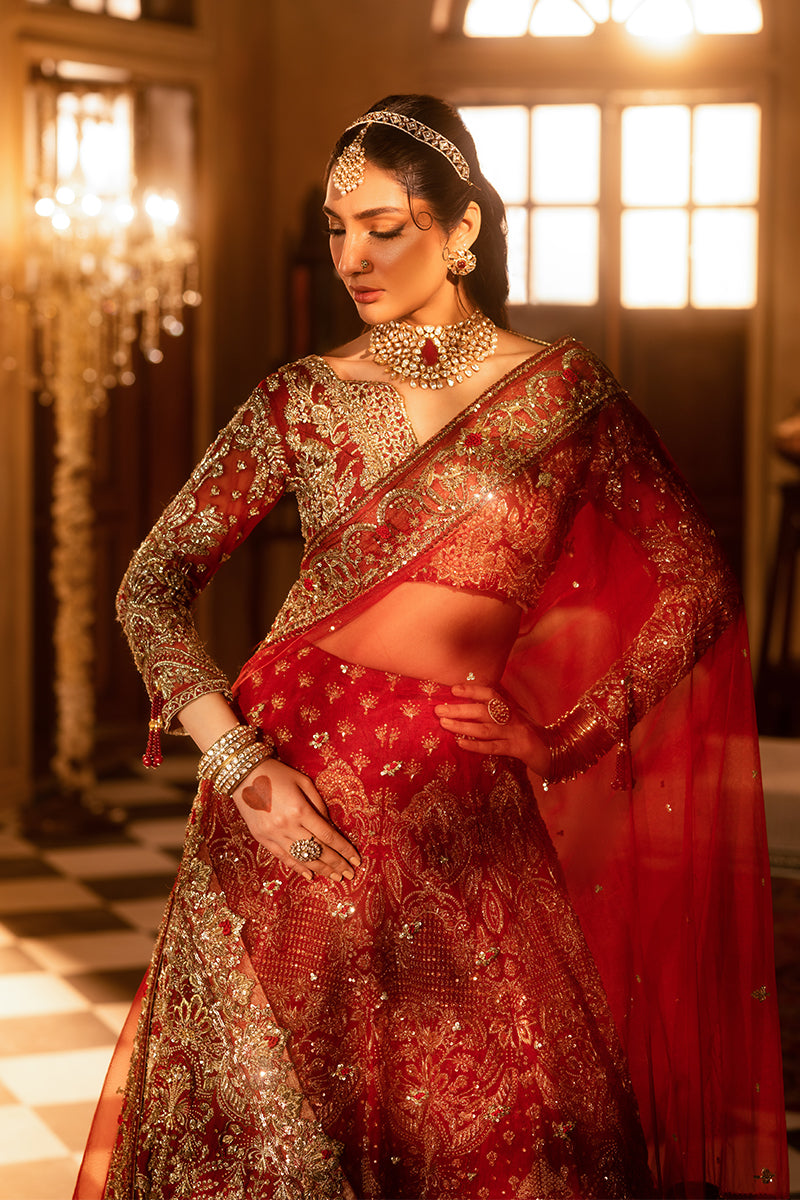 Pakistani Bridal Dress in Red Lehenga and Choli Style Online