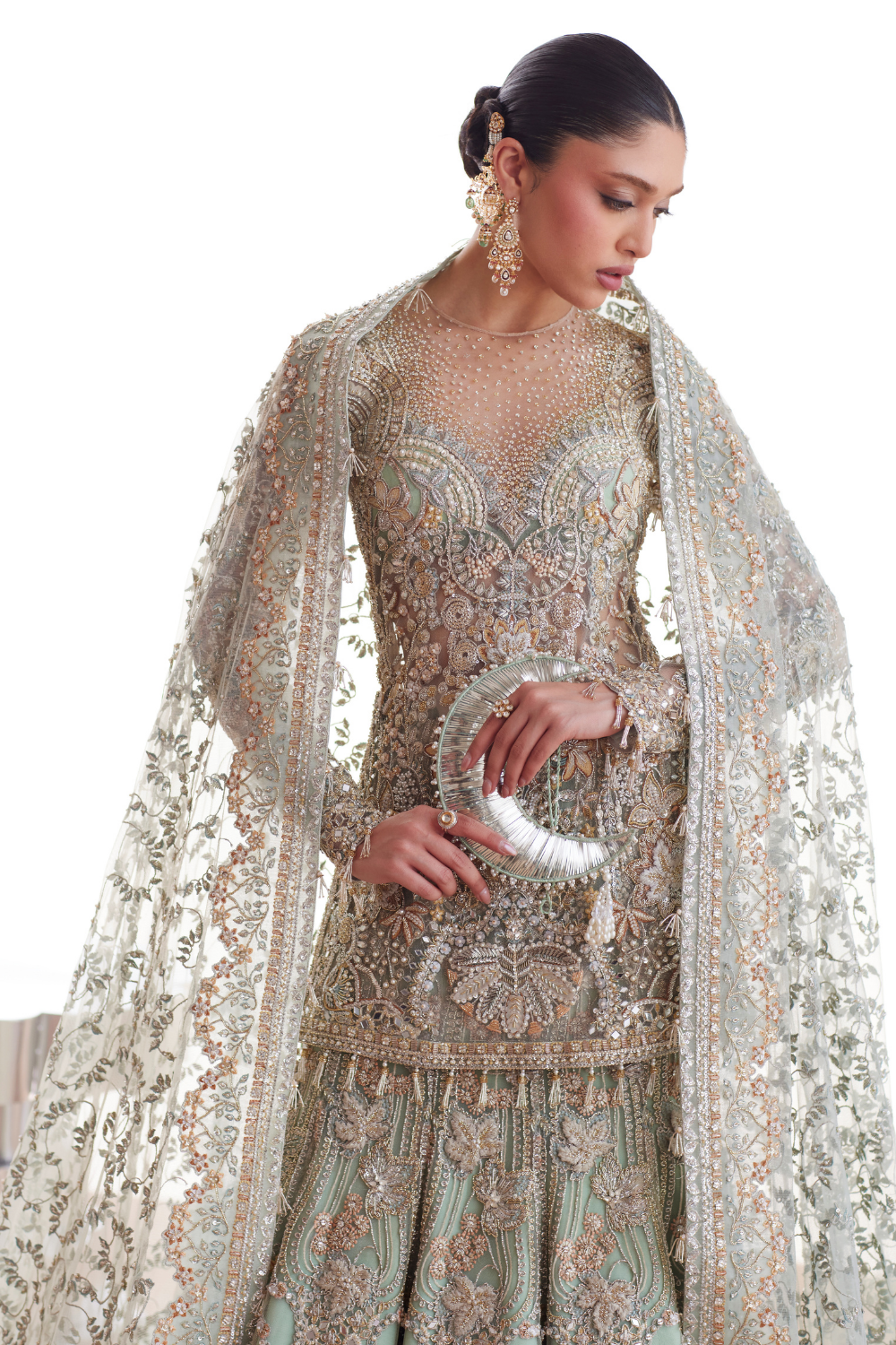Pakistani Bridal Dress in Short Shirt and Lehenga Style Online