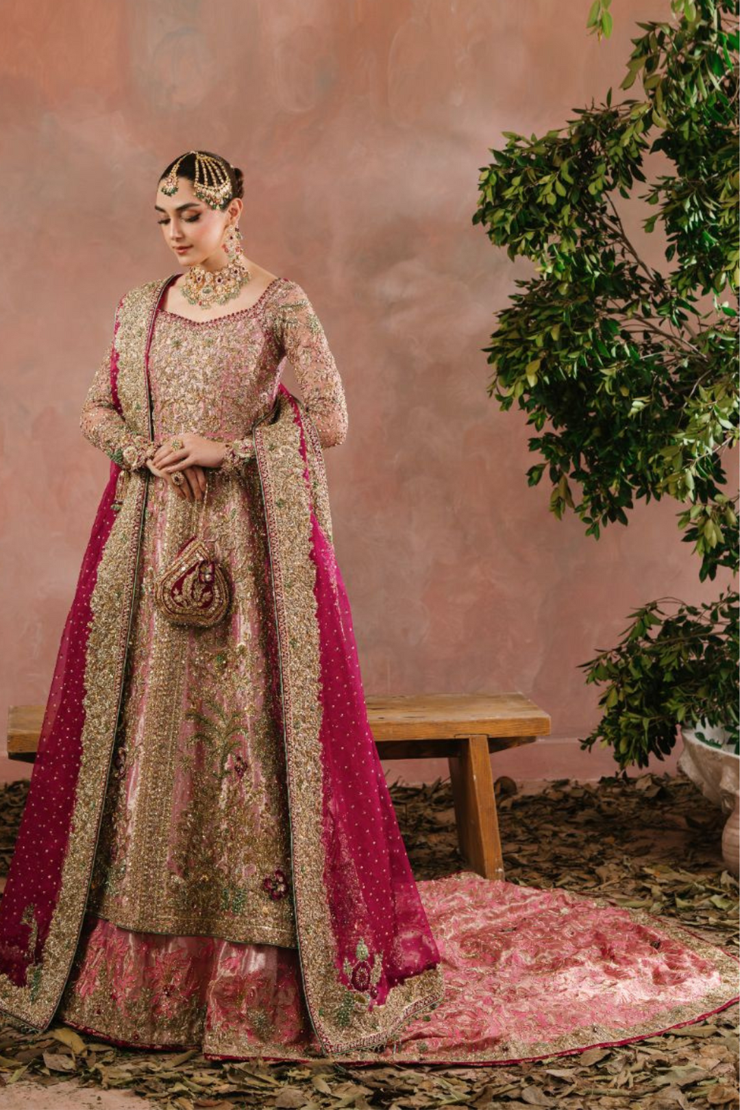 Pakistani Bridal Dress in Tea Pink Lehenga Gown Style