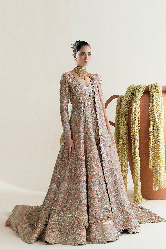 Pakistani Bridal Dress in Tissue Pishwas Lehnga Style