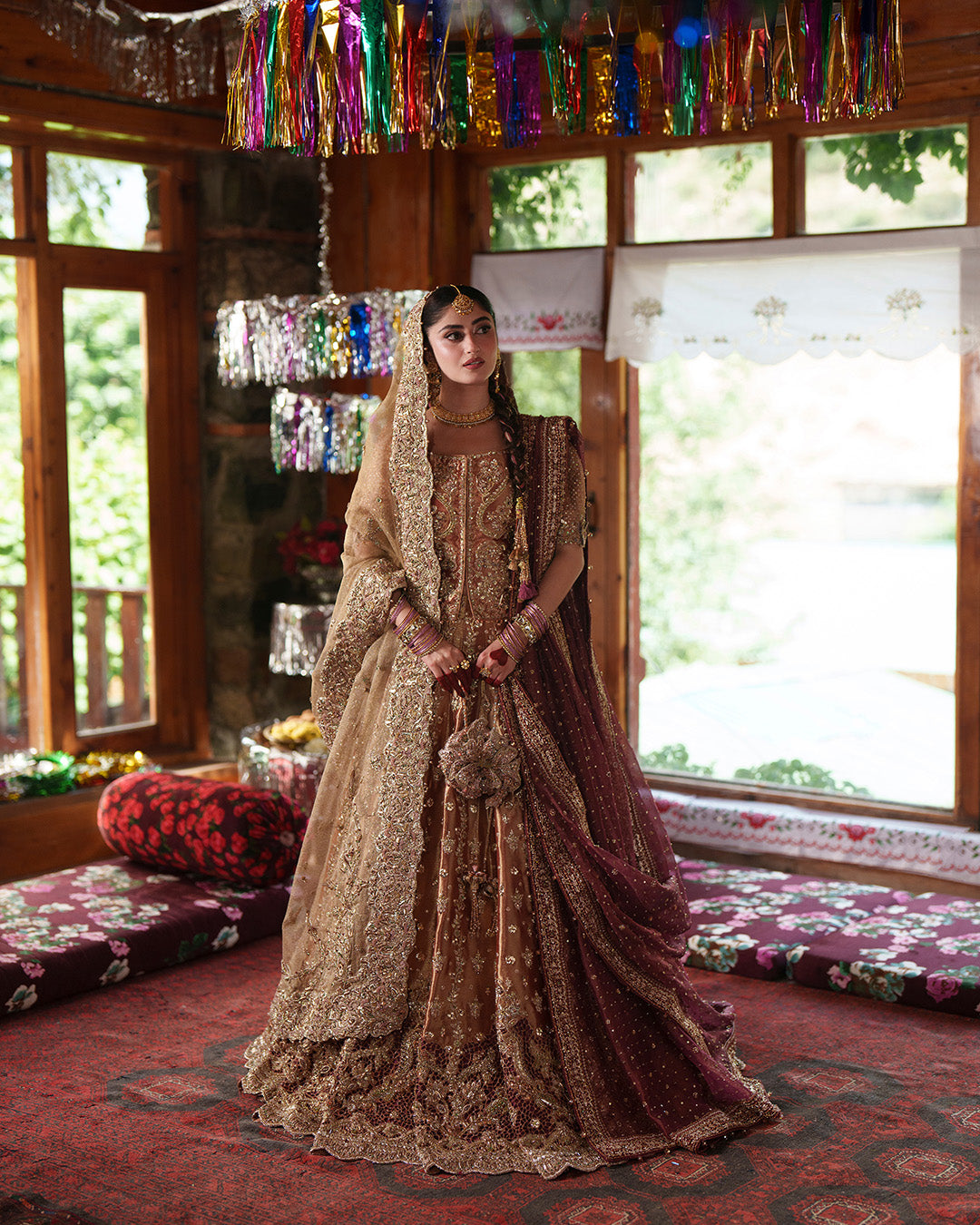 Pakistani Bridal Dress in Tissue Shirt Lehenga Style