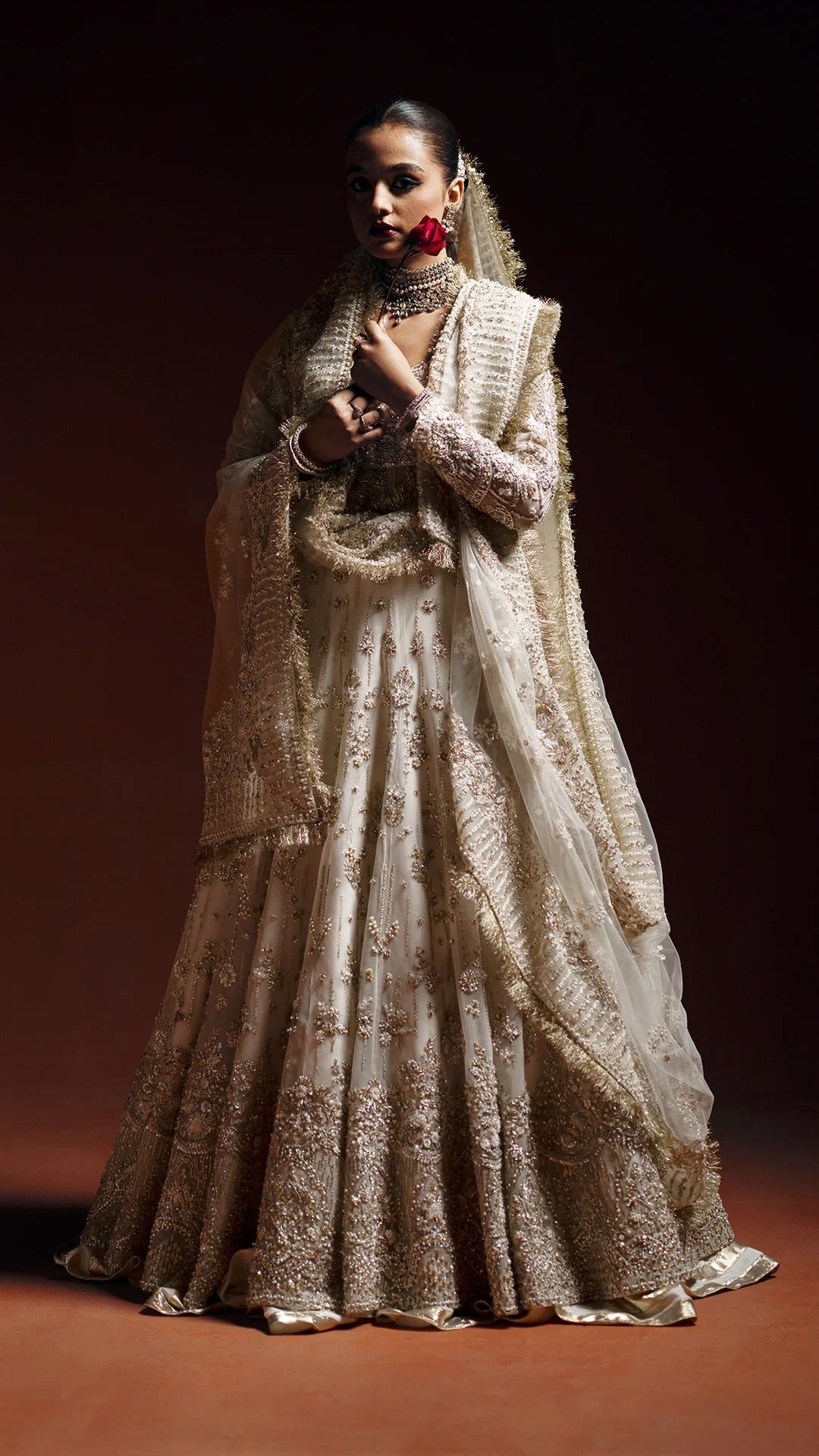 Pakistani Bridal Dress in White Lehenga Gown Style