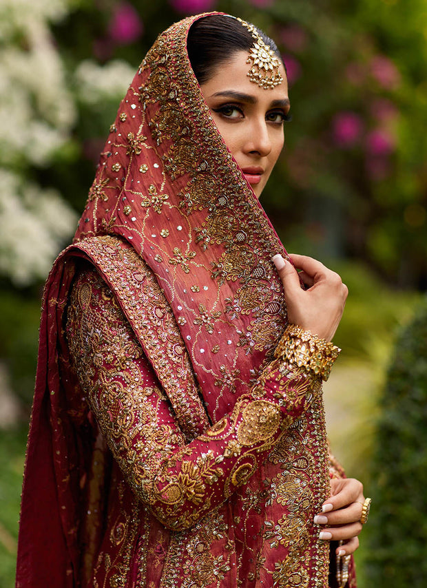 Pakistani Bridal Embellished in Red Farshi Lehenga