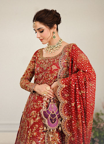 Elegant Pakistani Bridal Dress Red Kameez & Lehenga