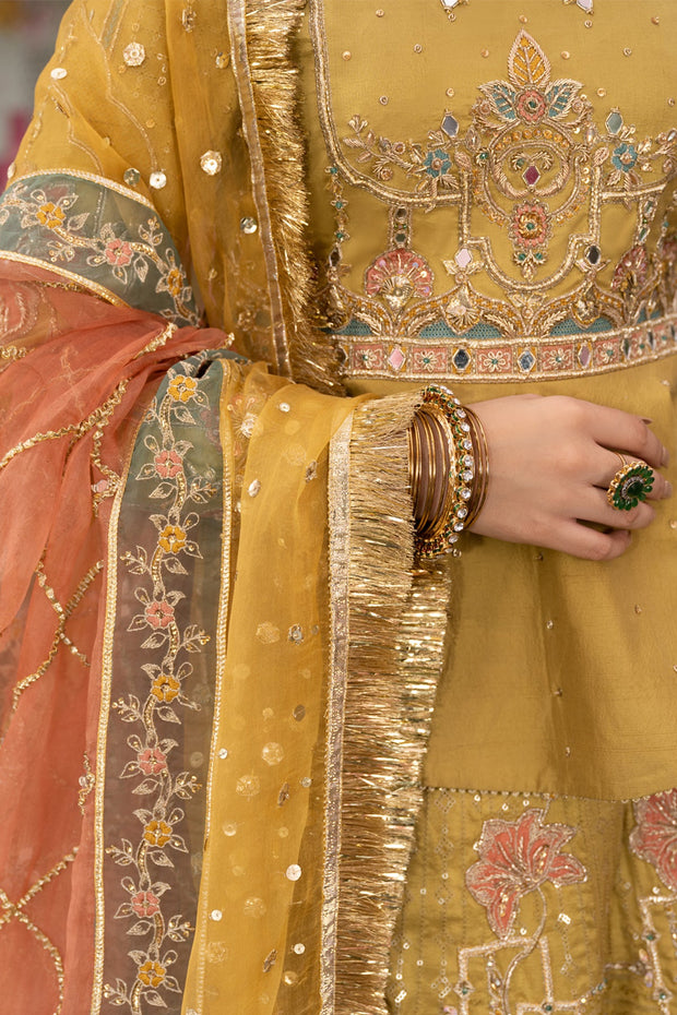 Pakistani Bridal Light parrot green lehnga and multicoloured dupatta