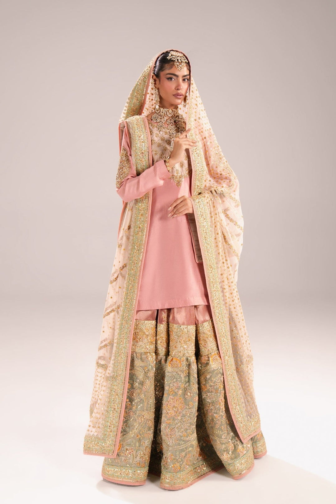 Pakistani Bridal Nikkah Dress in Gharara Shirt Style