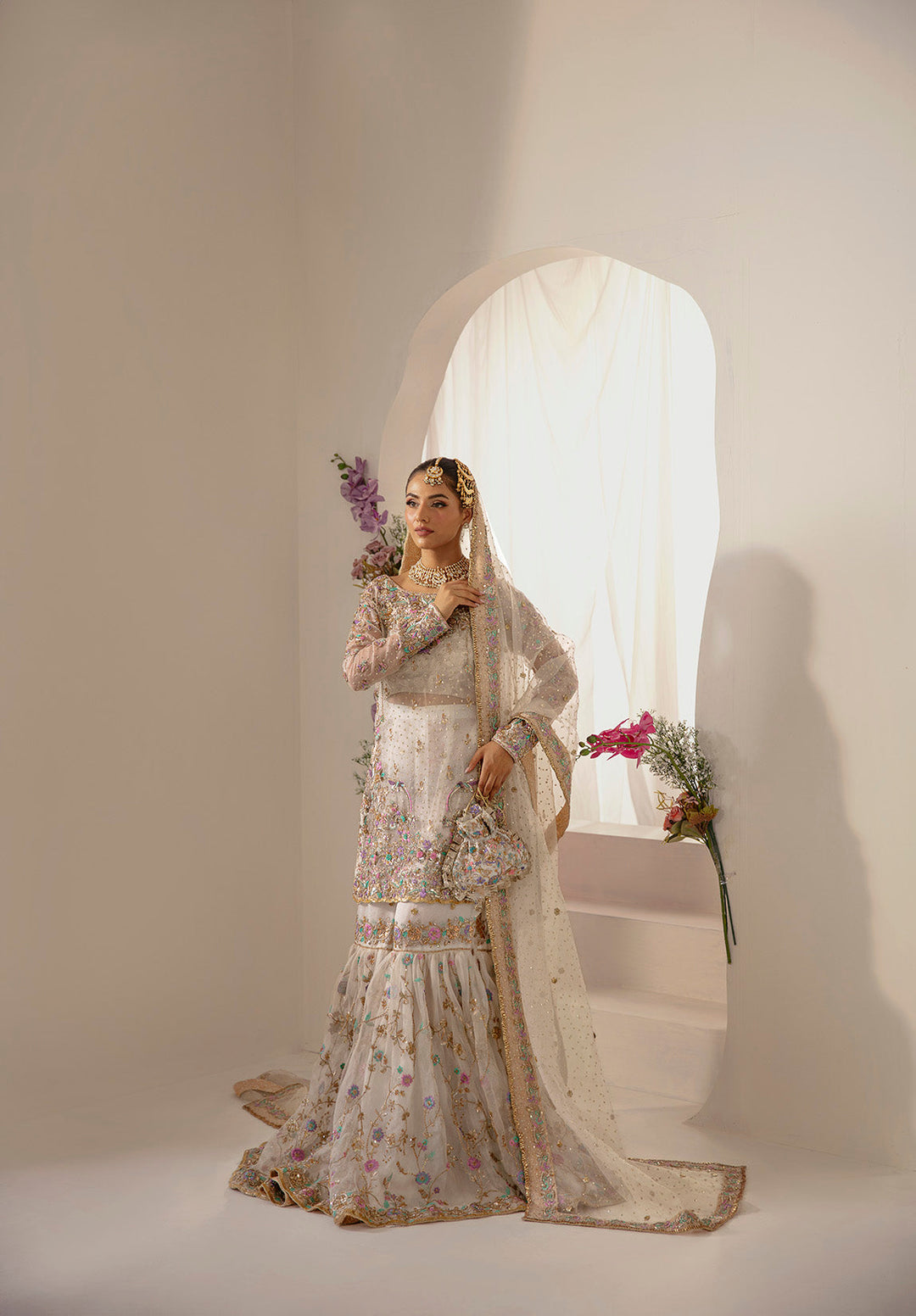 Pakistani Bridal Nikkah Dress in Gharara Shirt Style Online