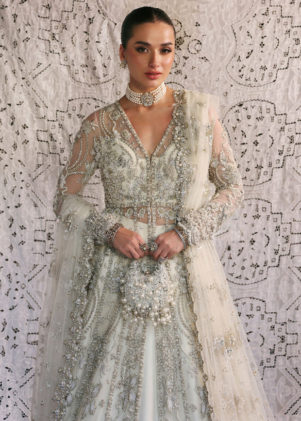 Pakistani Bridal Nikkah Dress in Pishwas Lehenga Style  Nameera by Farooq