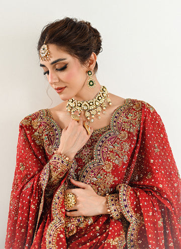 Elegant Pakistani Bridal Dress Red Kameez & Lehenga