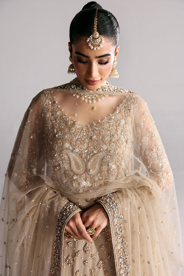 Pakistani Bridal Wear in Beige Lehenga Kameez Style
