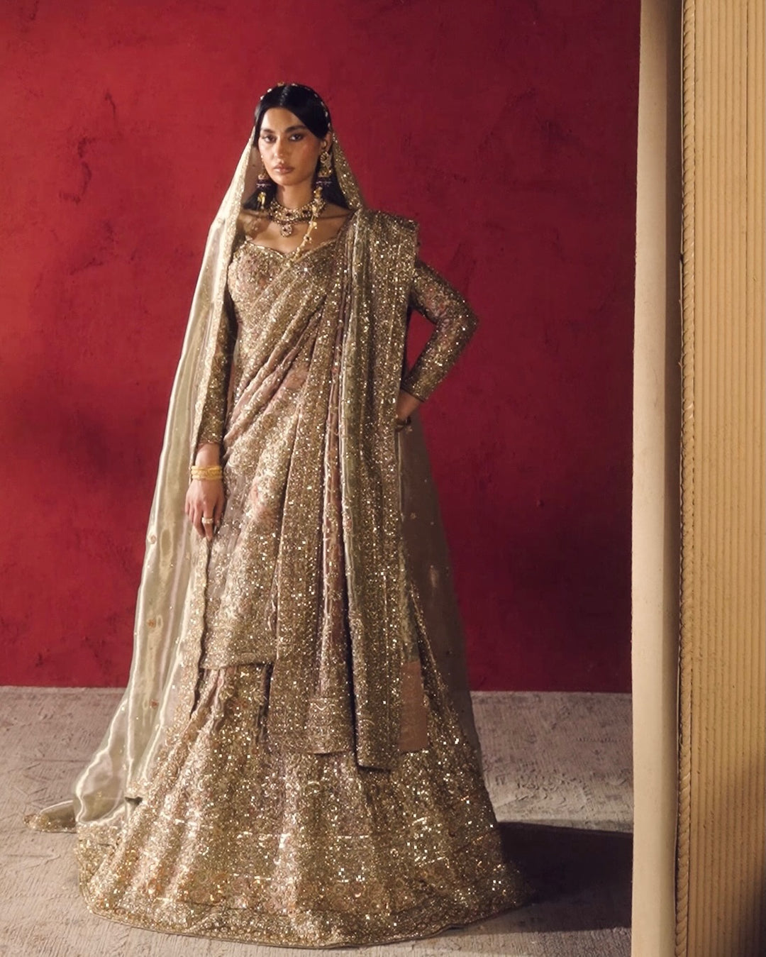 Pakistani Bridal Outfit in Choli Lehenga Dupatta Style