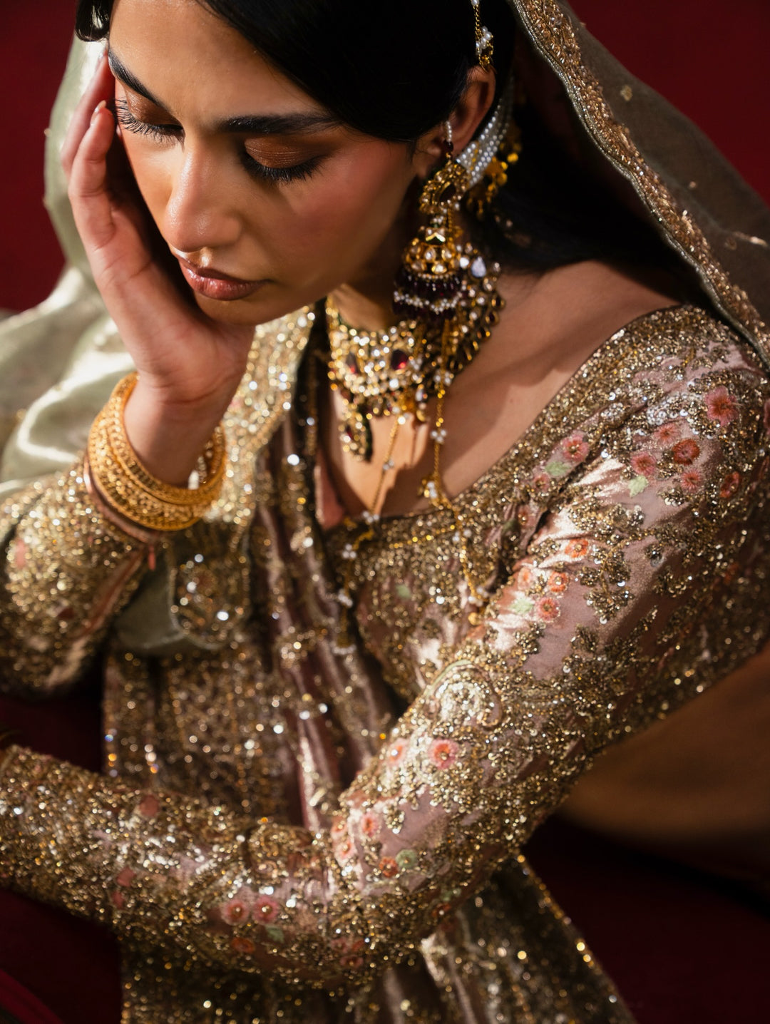 Pakistani Bridal Outfit in Choli Lehenga Dupatta Style Online