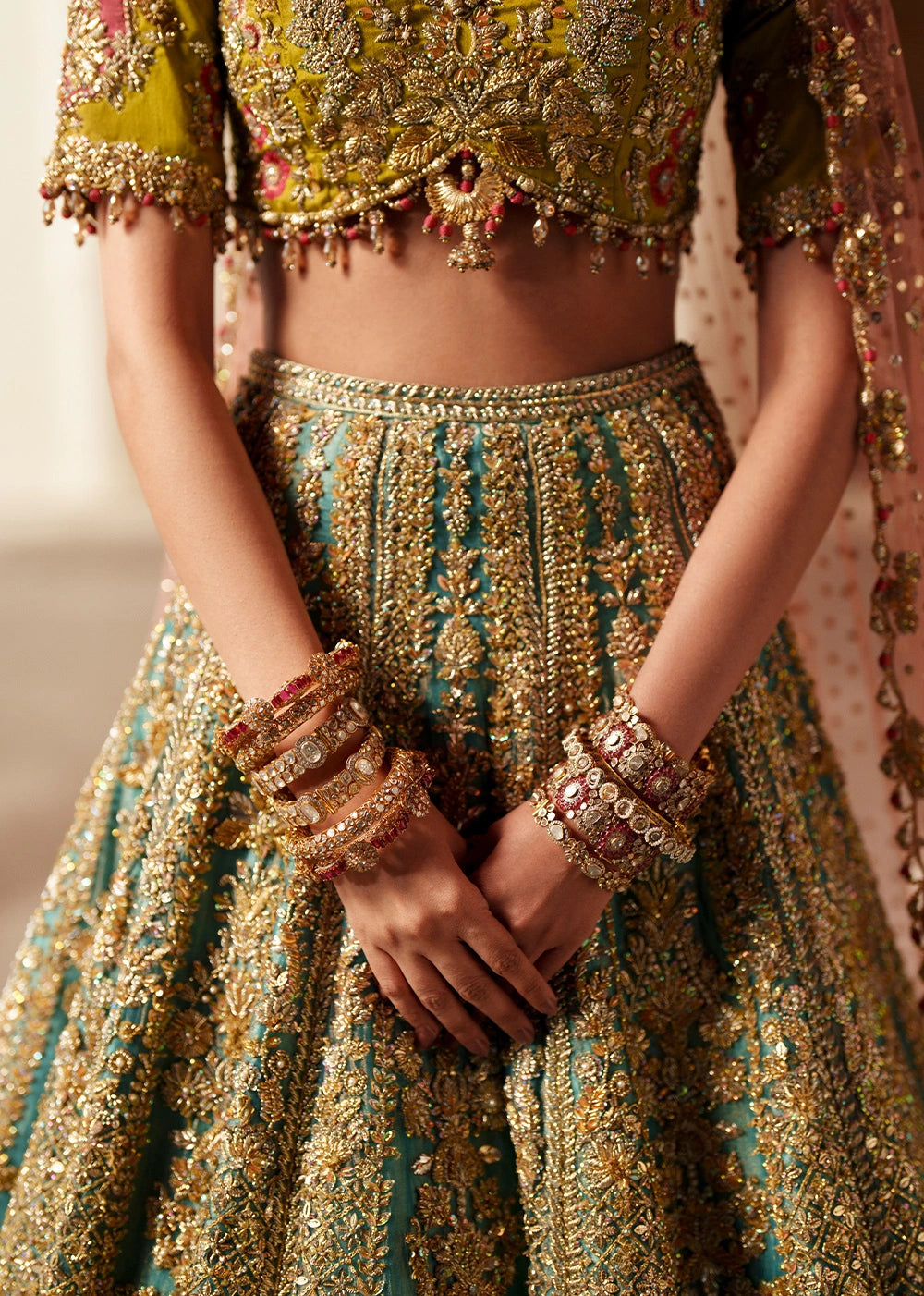 Pakistani Bridal Outfit in Choli Lehenga Dupatta Style Online