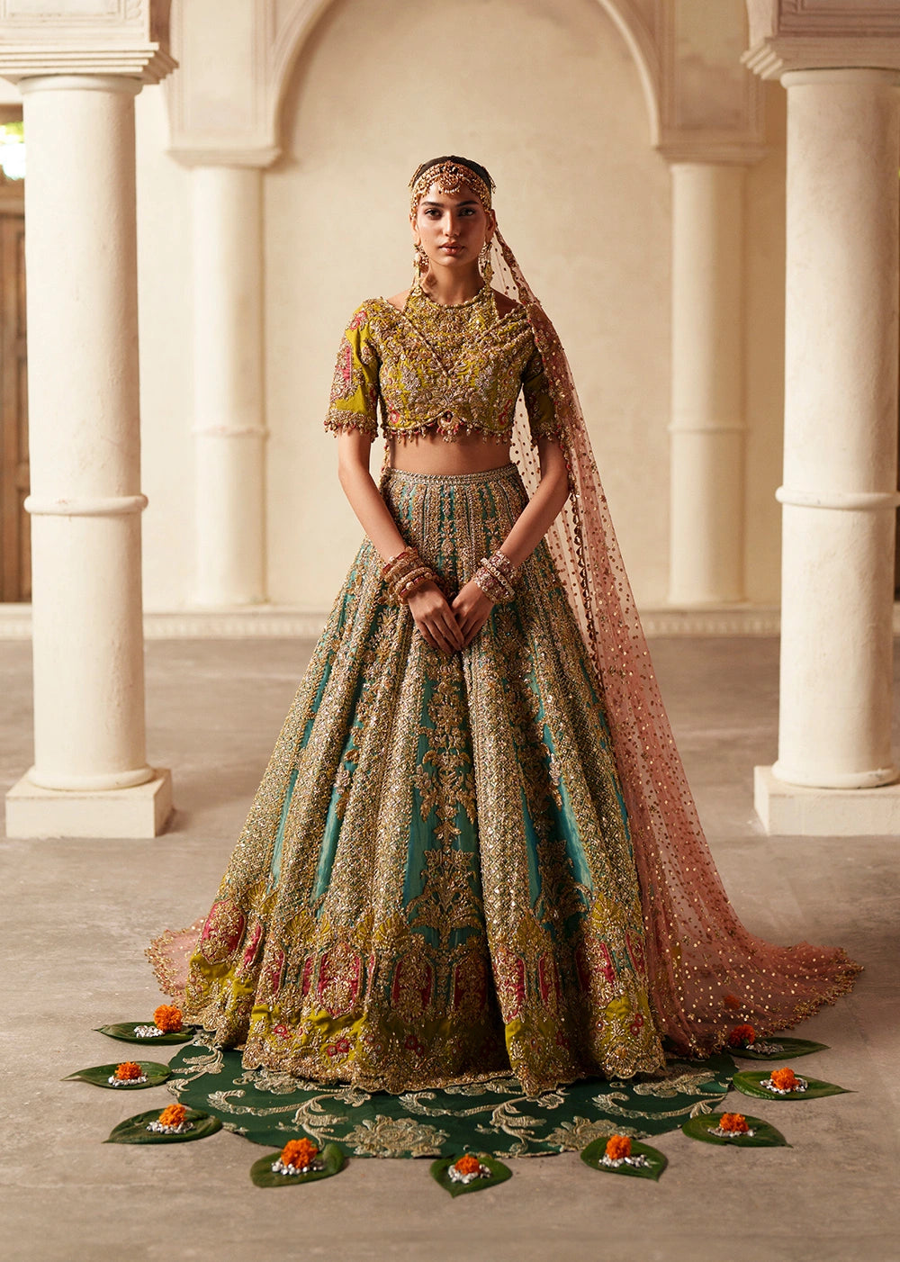 Pakistani Bridal Outfit in Choli Lehenga Dupatta Style