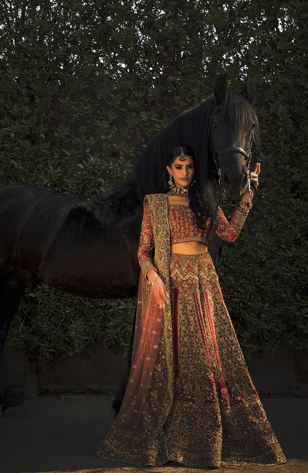 Pakistani Bridal Outfit in Choli and Lehenga Style