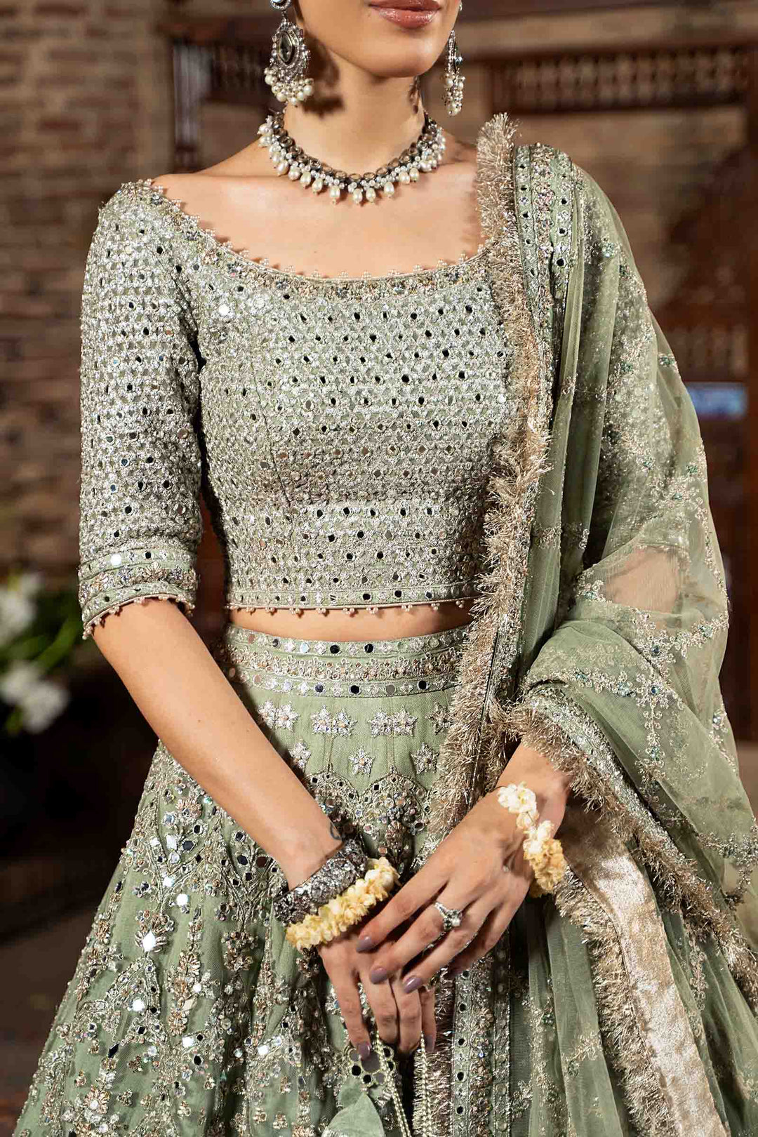Elegant Pakistani Bridal Lehenga Choli - Pistachio Green