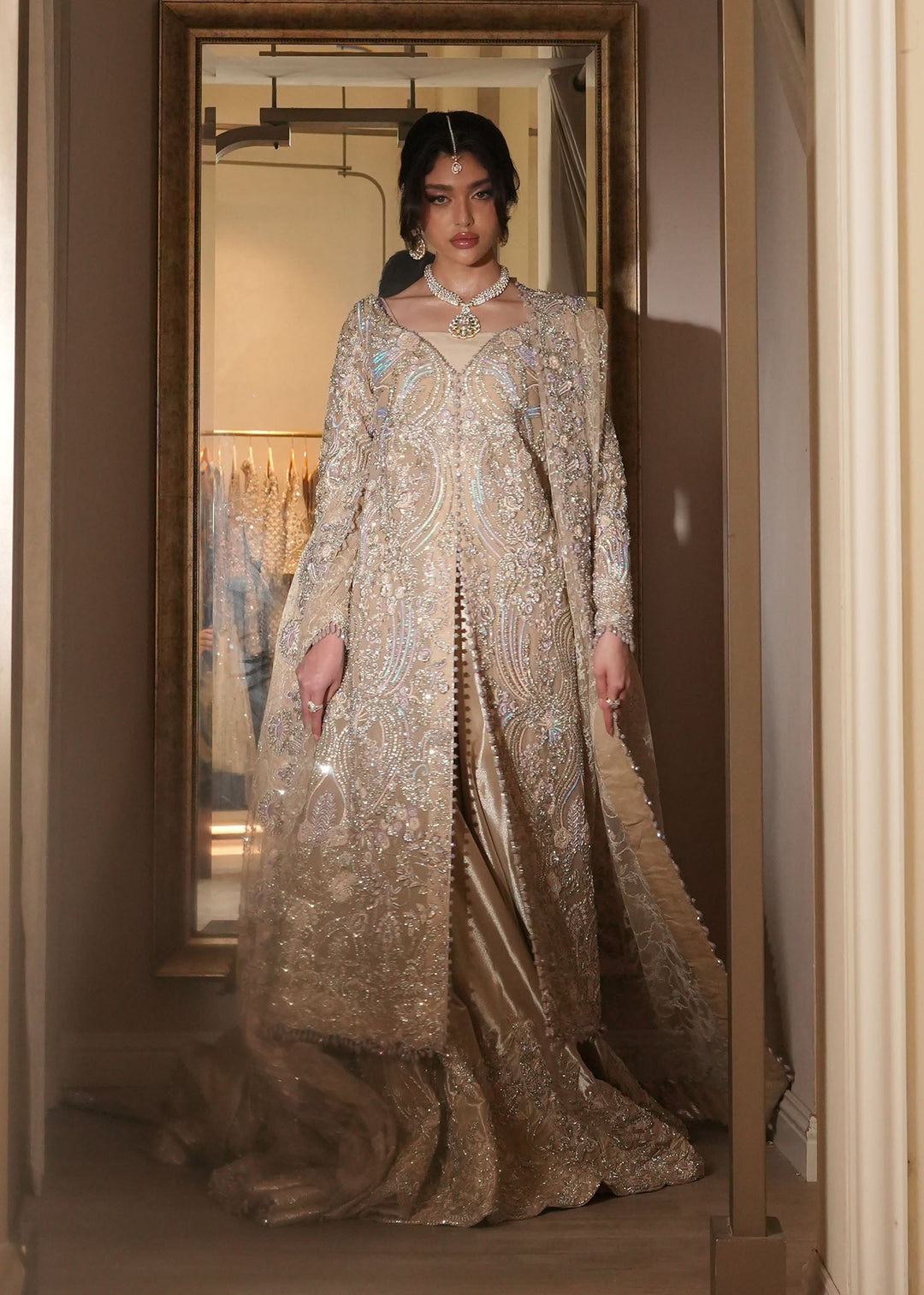 Pakistani Bridal Outfit in Net Gown and Lehenga Style