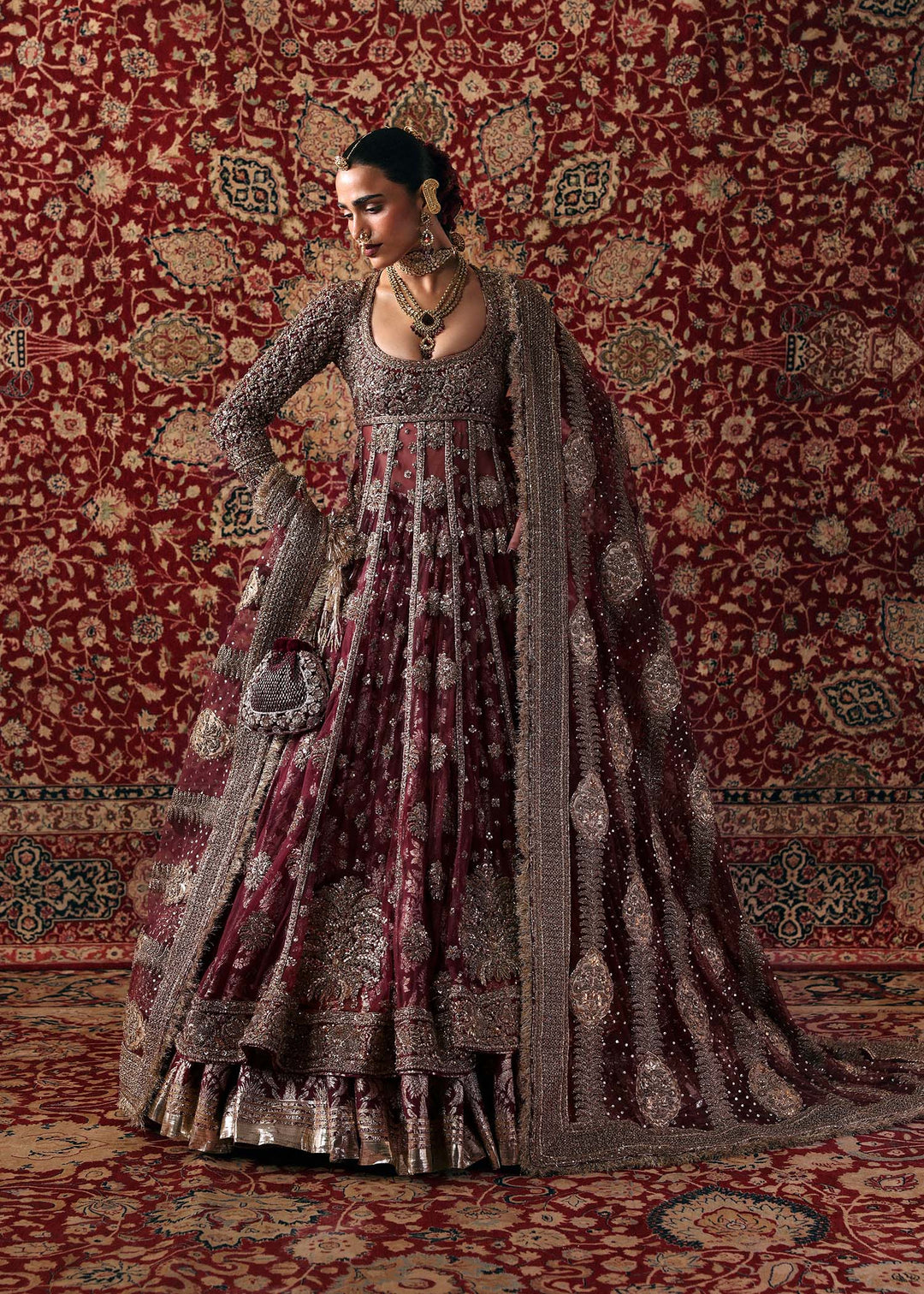 Pakistani Bridal Outfit in Pishwas Lehenga Style