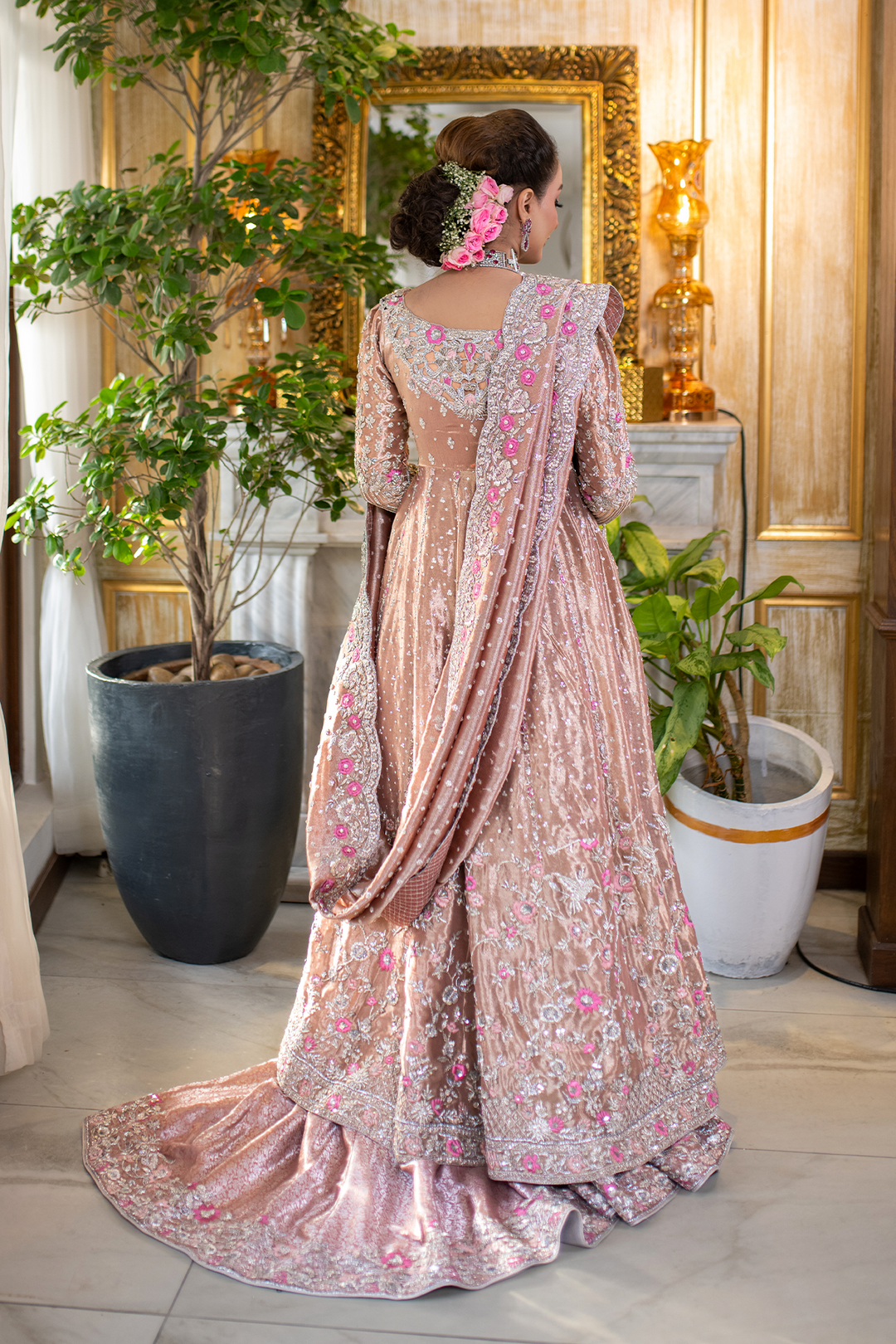 Pakistani Bridal Outfit in Pishwas and Lehenga Style