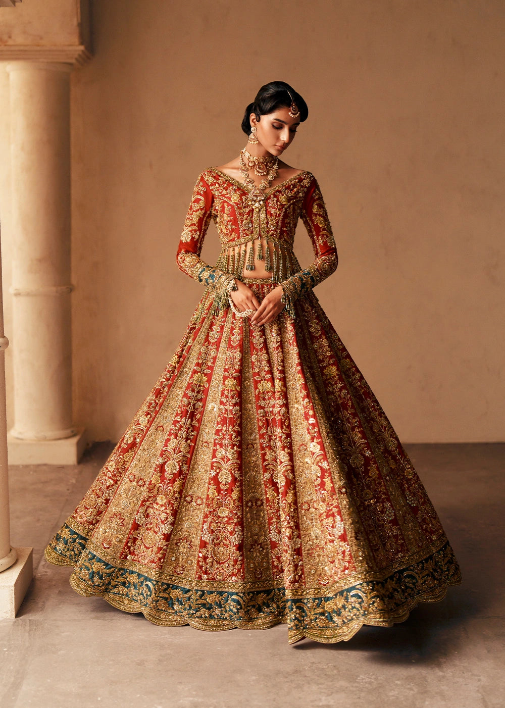 Pakistani Bridal Outfit in Raw Silk Choli Lehenga Style