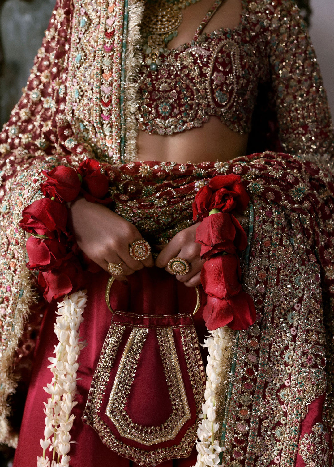 Pakistani Bridal Outfit in Red Choli Lehenga Style Online