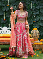 Pakistani Bridal Pink Lehenga Choli Dupatta Dress