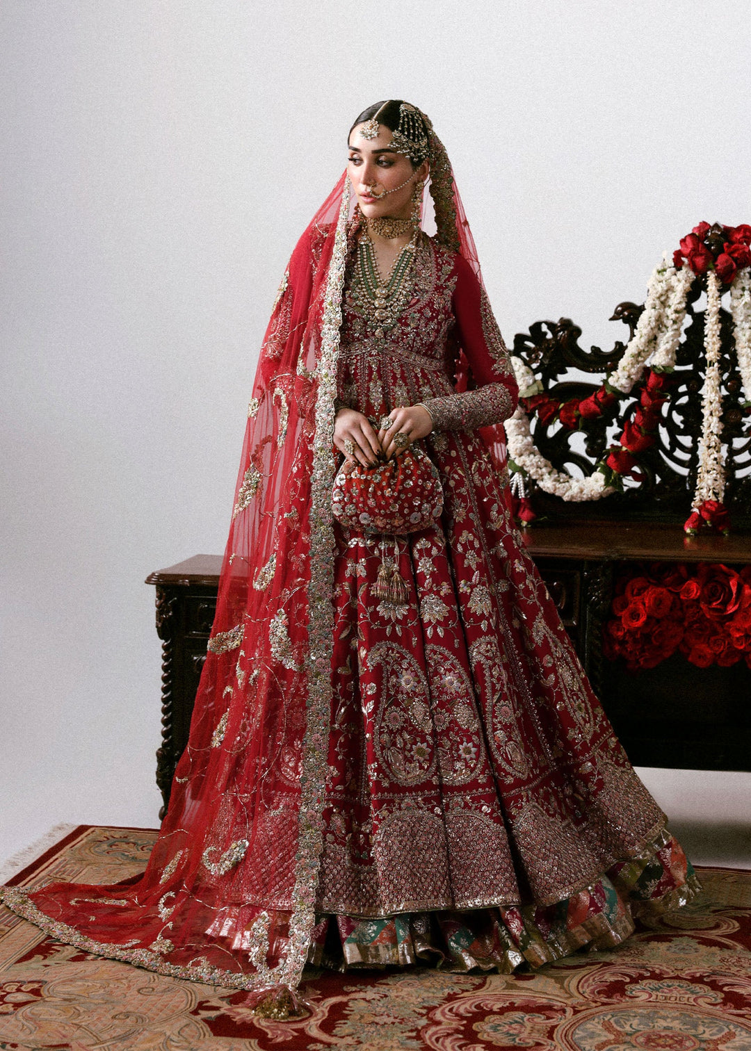 Pakistani Bridal Pishwas Frock and Lehenga Red Dress