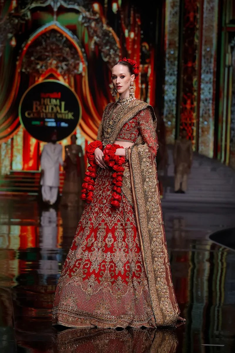 Pakistani Bridal Red Choli Dupatta and Lehenga Dress