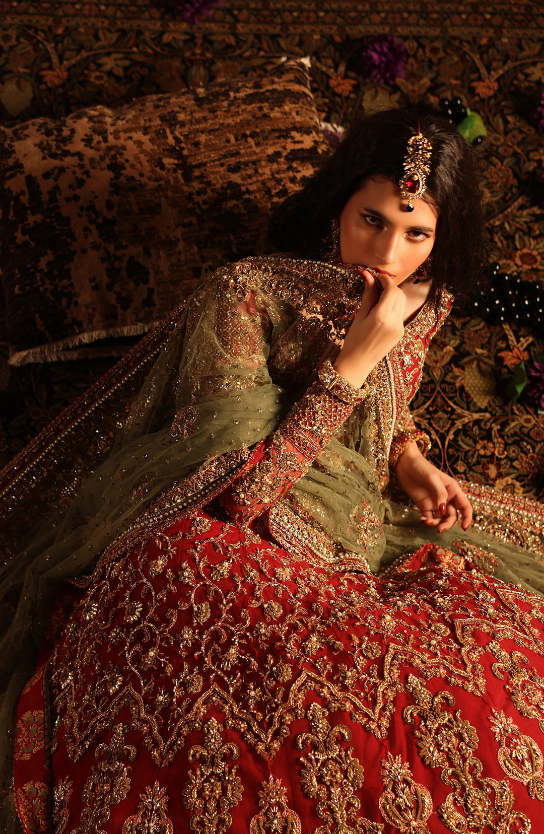 Pakistani Bridal Red Choli Dupatta and Lehenga Dress Online