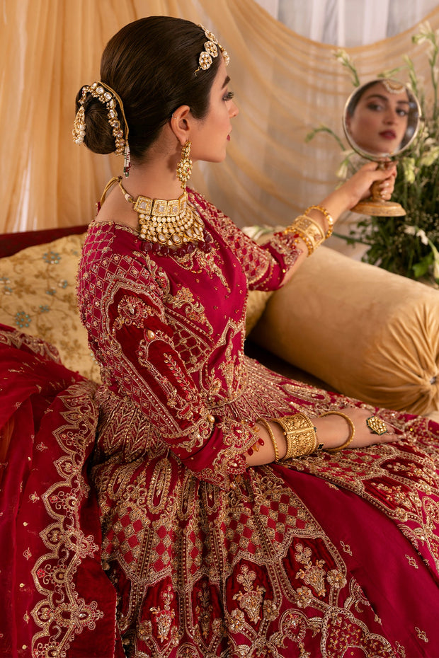 Pakistani Bridal Red Front Open Lehenga Frock For Bridal