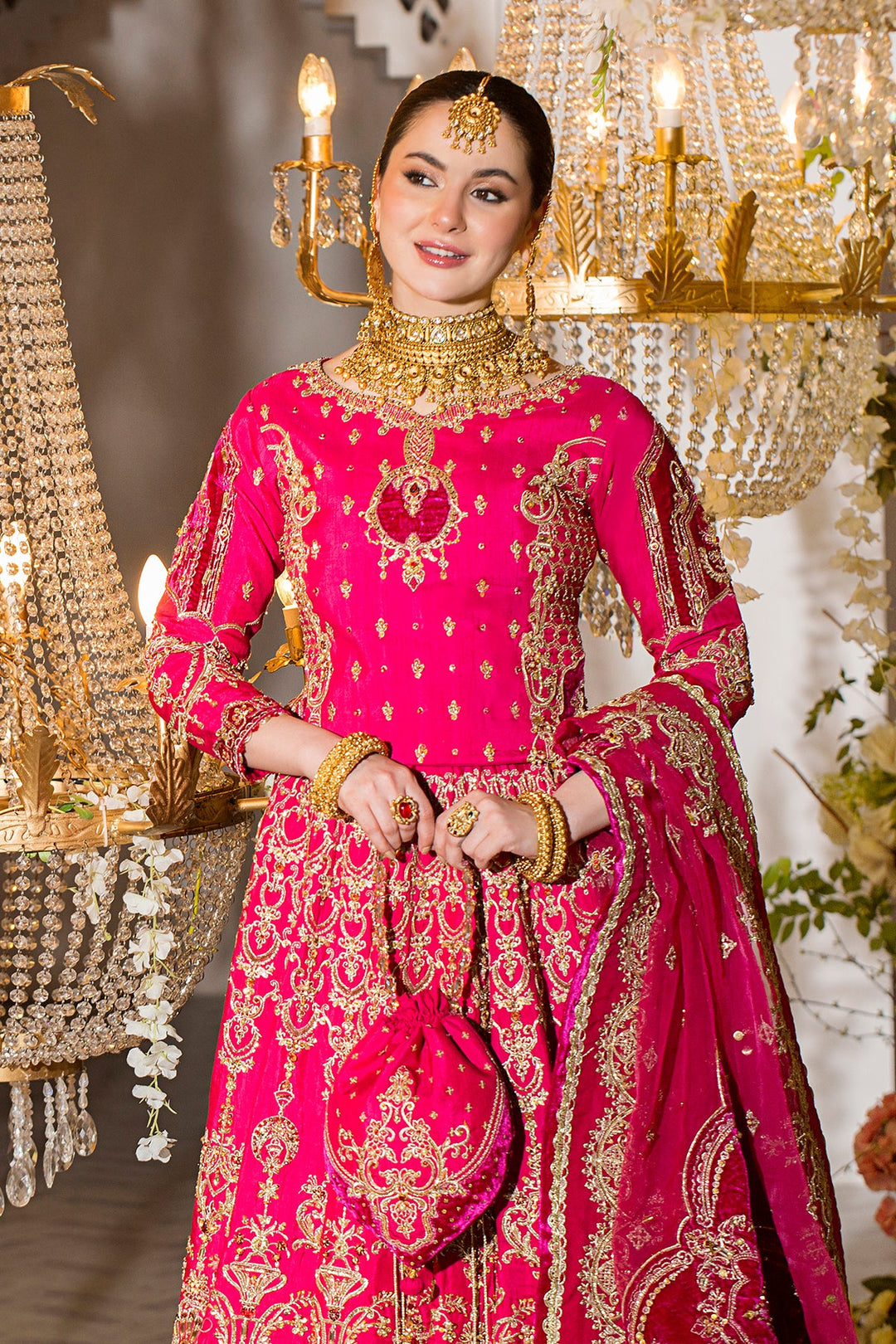 Pakistani Bridal Shocking Pink Lehenga With Choli Dupatta