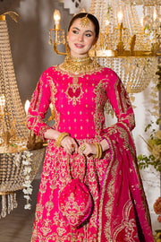 Pakistani Bridal Shocking Pink Lehenga With Choli Dupatta