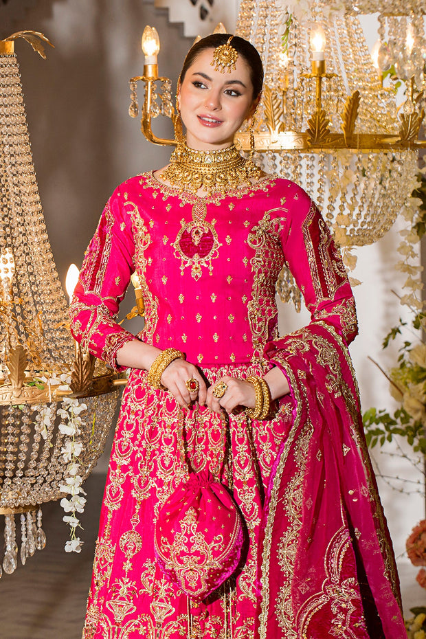 Pakistani Bridal Shocking Pink Lehenga With Choli Dupatta
