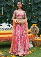 Pakistani Bridal Two-Tones Lehenga Choli Dupatta Dress