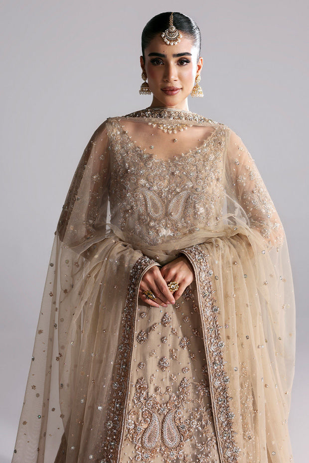 Pakistani Bridal Wear in Beige Lehenga Kameez Style Online