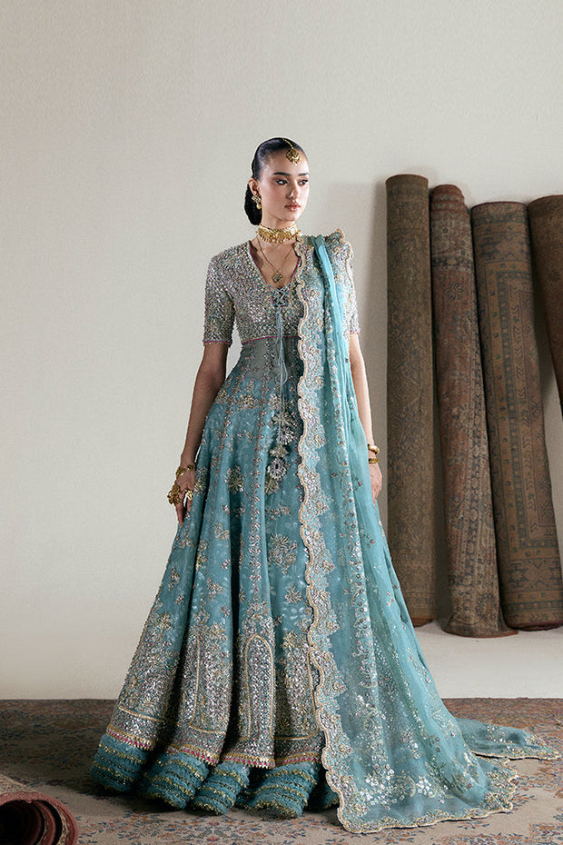 Pakistani Bridal Wear in Blue Pishwas Lehenga Style