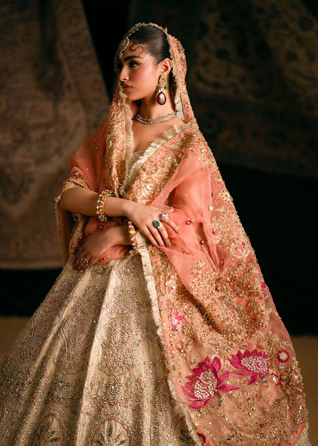 Elegant Pakistani Bridal Pishwas with Dupatta