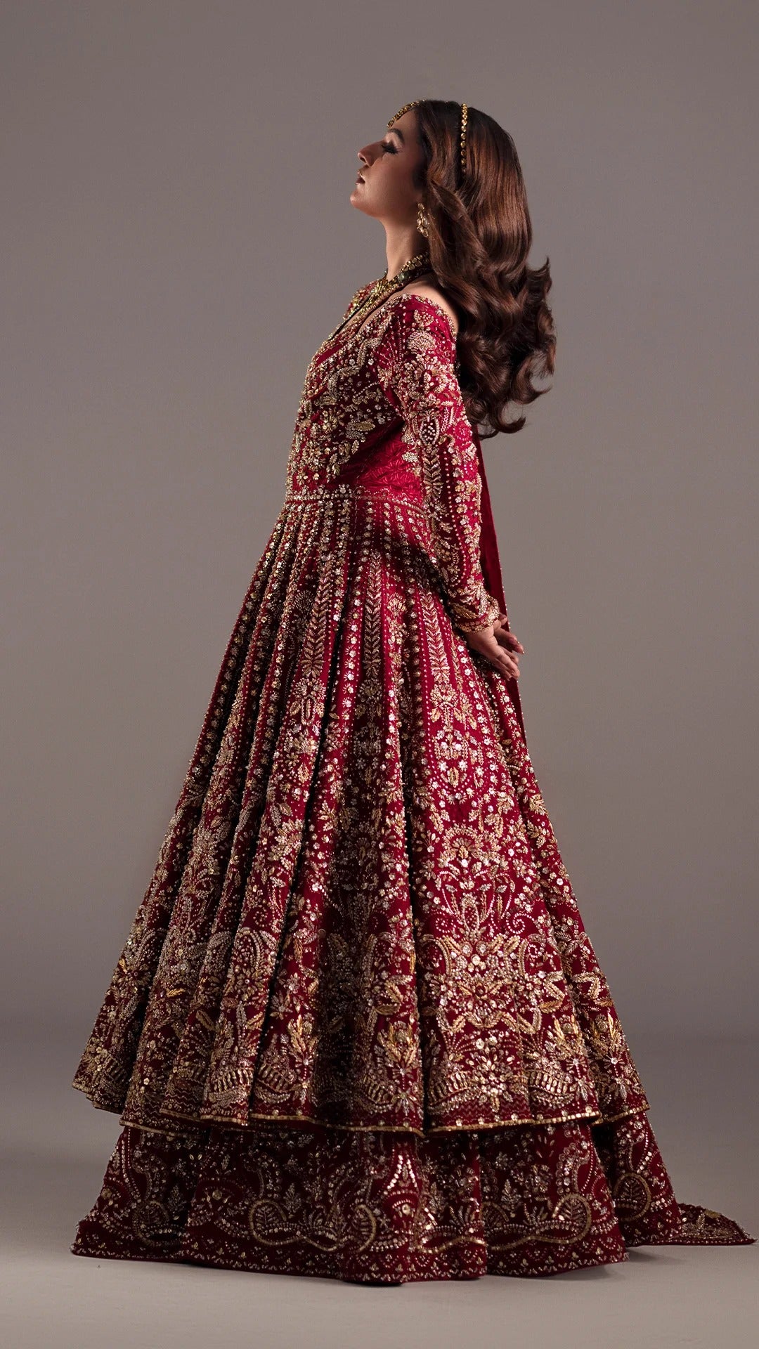 Pakistani Bridal Wedding Dress in Red Pishwas Style Online