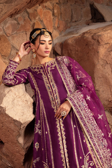 Pakistani Dress Deep Violet Color Front open frock with lehenga