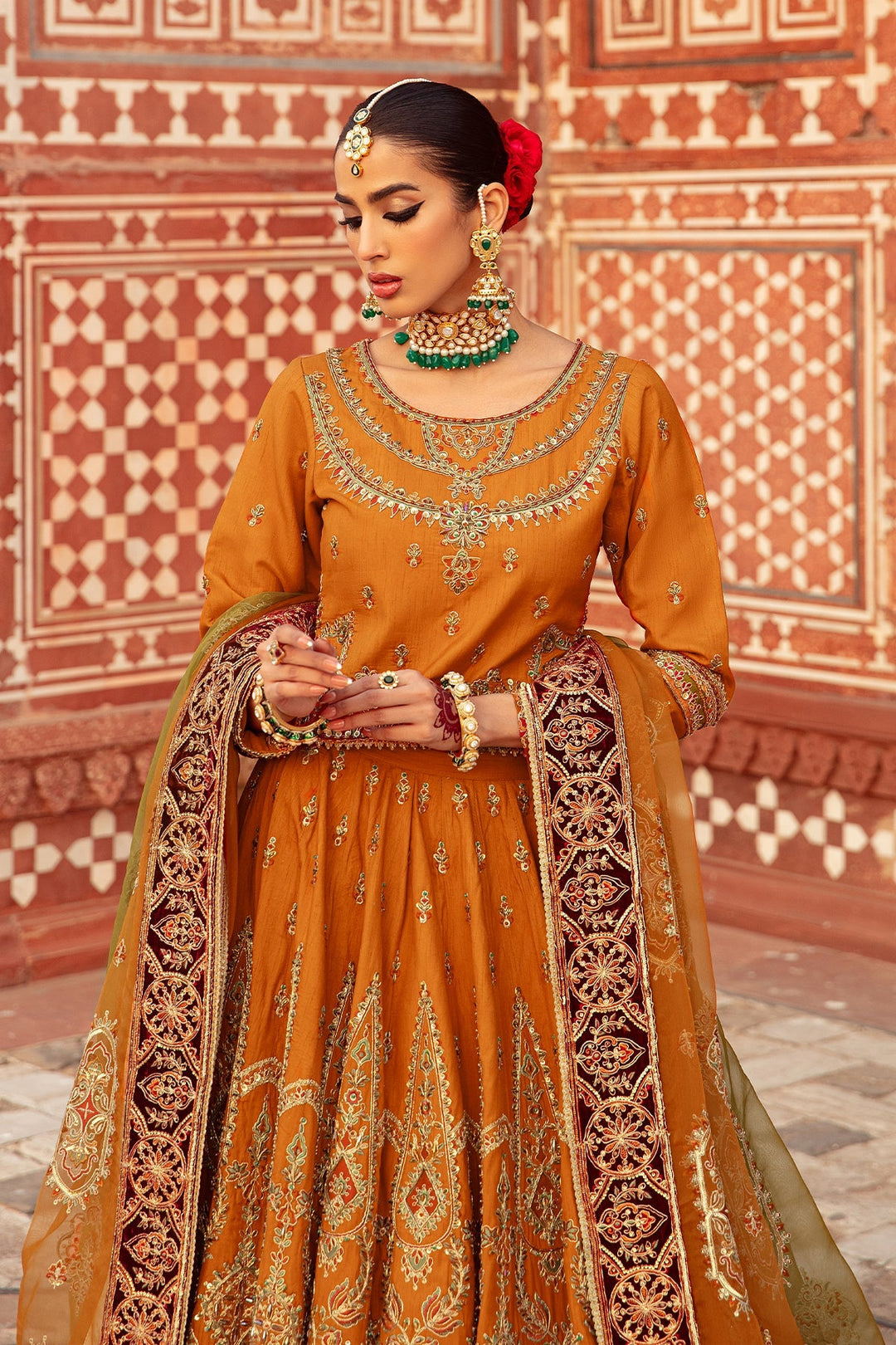 Elegant Mustard Choli and Lehenga - Premium Pakistani Bridal Wear