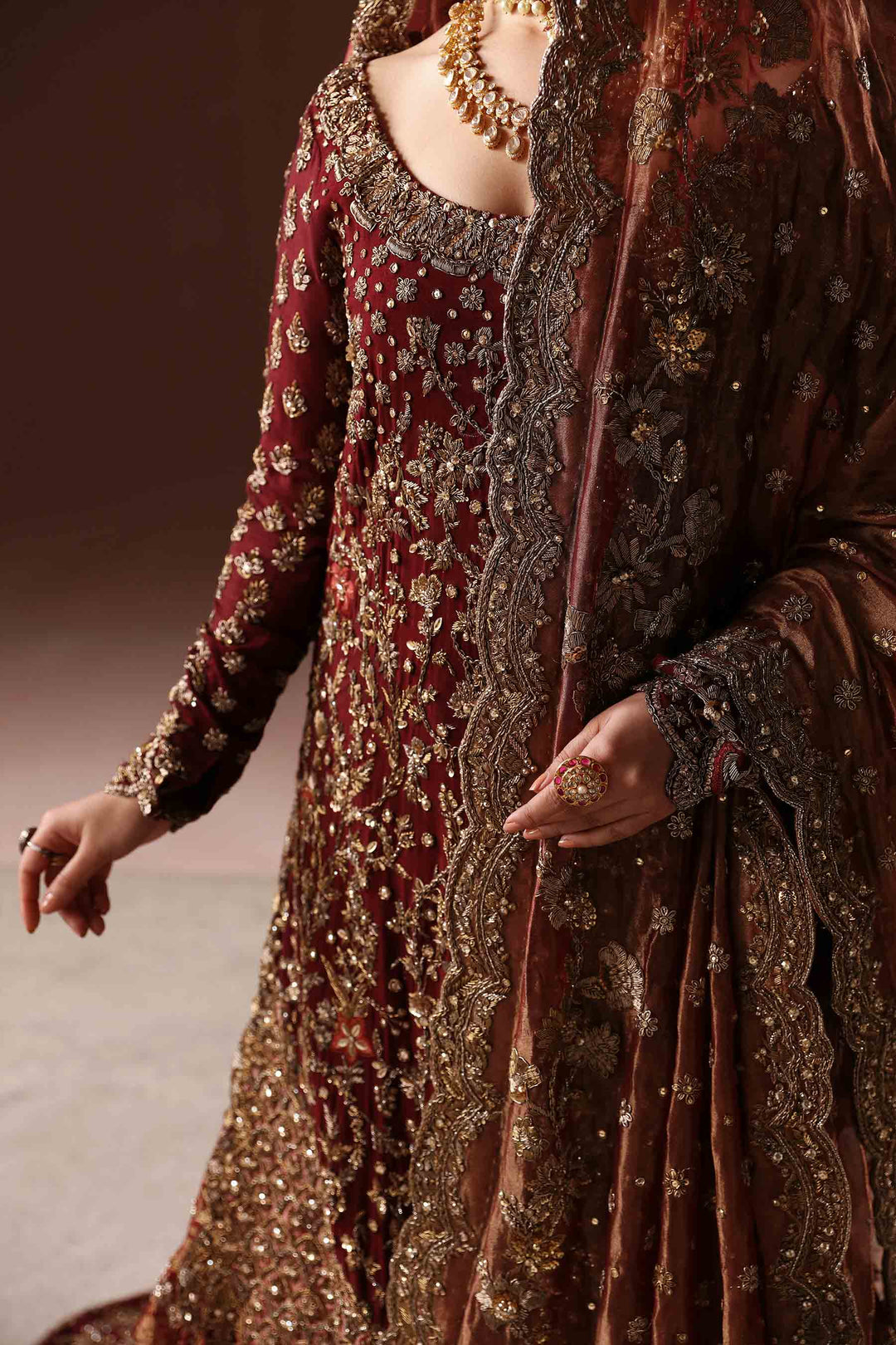 Maroon Gold Farshi Gharara - Pakistani Bridal Dress